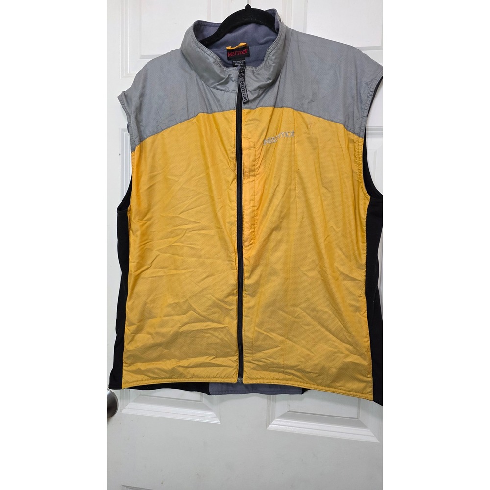 Marmot Vest Mens XL Yellow‎ Grey Black Full Zip Fleece Lined Hiking Outdoor